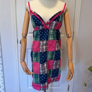 Y2K patchwork boho cute pink and blue babydoll dress, valentines 100% cotton